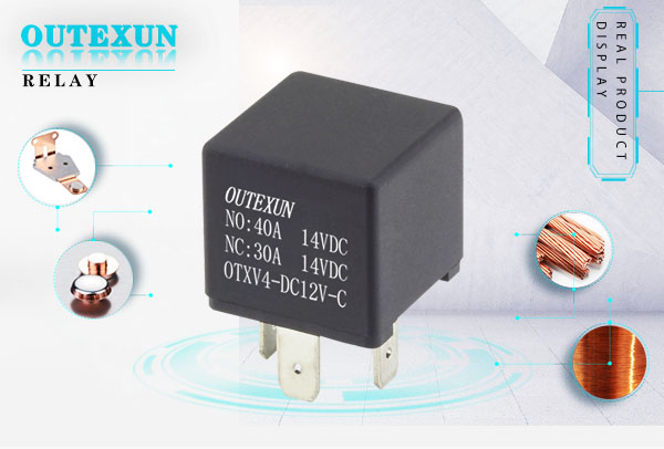 OTXV4继电器--4脚平脚四脚5脚3V5V9V12V24V48V40A常开常闭转换28*28*25,OUTEXUN,YYH,OTX电磁功率继电器,
